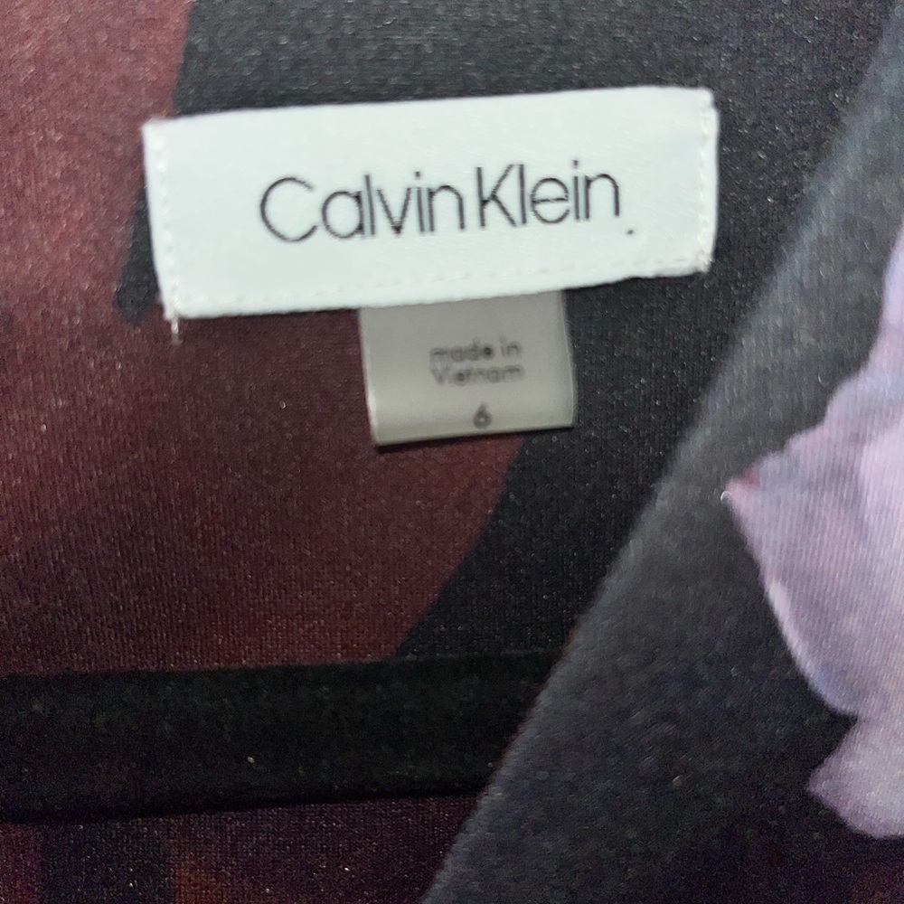 Calvin Klein Black Midi Dress with Cream and Burgundy Floral Print - Picture 3 of 3